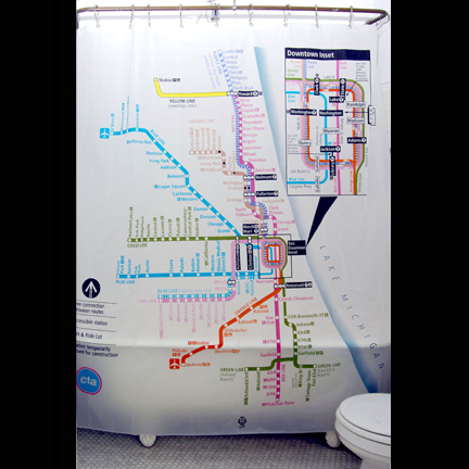 Peva Chicago Subway Map Shower Curtain